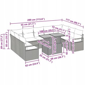 Zestaw 10-częściowy sofy ogrodowej z poduszkami beżowy Poly Rattan Acacia, Sofa ogrodowa dwuosobowa z poduszkami beżowa Poly Rattan 10