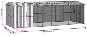 vidaXL Woliera dla ptaków z przedłużeniem Anthracite 310x838x247 cm Stal 10