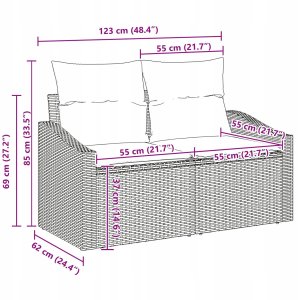 vidaXL 7 Elementowy Zestaw Sof Ogrodowych z Poduszkami Czarny Rattan Akacja, vidaXL Sofa Ogrodowa dla 2 Osób z Poduszkami Czarny Rattan 11