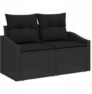 vidaXL 7 Elementowy Zestaw Sof Ogrodowych z Poduszkami Czarny Rattan Akacja, vidaXL Sofa Ogrodowa dla 2 Osób z Poduszkami Czarny Rattan 3