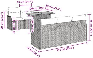vidaXL 7-częściowy zestaw sof ogrodowych z poduszkami beżowy rattan poli akacja, vidaXL 2-osobowa sofa ogrodowa z poduszkami beżowy rattan poli 10