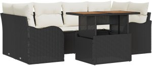 vidaXL 7-częściowy zestaw sofy ogrodowej z poduszkami czarny poli rattan akacja, vidaXL Dwuosobowa sofa ogrodowa z poduszkami czarny poli rattan 2