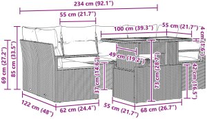 vidaXL Zestaw 7-częściowy sof ogrodowych z poduszkami Czarny Poli Rattan Akacja, vidaXL Dwumiejscowa sofa ogrodowa z poduszkami Czarny Poli Rattan 10