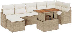 8-częściowy zestaw sofy ogrodowej vidaXL z poduszkami Beżowy Rattan poliester, 2-osobowa sofa ogrodowa vidaXL z poduszkami Beżowy Rattan poliester 2