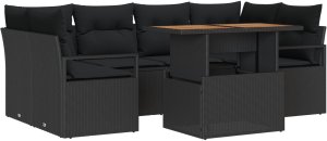 vidaXL 7 Częściowy Zestaw Sofowy do Ogrodu z Poduszkami Czarny Poli Rattan Akacjowy, vidaXL Dwumiejscowa Sofa do Ogrodu z Poduszkami Czarna Poli Rattan 2