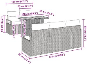 Zestaw sof ogrodowych 6 części z poduszkami czarny polirattan akacja, Sofa ogrodowa 2-osobowa z poduszkami czarny polirattan 10