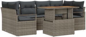 vidaXL 7-częściowy zestaw sof ogrodowych z poduszkami Szary Poli Rattan Akacja, vidaXL Sofa dwuosobowa ogrodowa z poduszkami Szary Poli Rattan 2