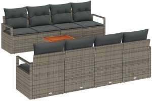 vidaXL 9-częściowy zestaw sof ogrodowych z poduszkami szary rattan akacja, vidaXL 2-osobowa sofa ogrodowa z poduszkami szary rattan polietylowy 2