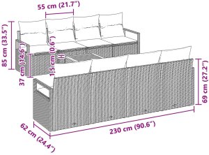 vidaXL 9-częściowy zestaw sof ogrodowych z poduszkami szary rattan akacja, vidaXL 2-osobowa sofa ogrodowa z poduszkami szary rattan polietylowy 7