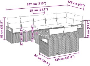 Zestaw 9-częściowy kanap ogrodowych z poduszkami czarny poli rattan akacja, Czteroosobowa kanapa ogrodowa z poduszkami czarny poli rattan 9