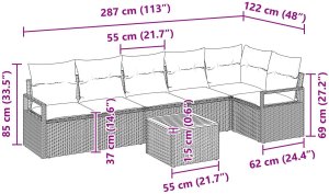 Zestaw kanap ogrodowych vidaXL 7 części z poduszkami czarny poli rattan akacja, Dwuosobowa sofa ogrodowa vidaXL z poduszkami czarna poli rattan 9