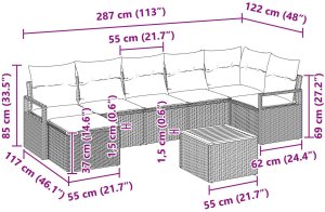 Zestaw sof ogrodowych vidaXL w 8 części z poduszkami Beżowy Polirattan Akacja, Zestaw sof ogrodowych vidaXL 2-osobowy z poduszkami Beżowy Polirattan 10