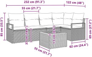 vidaXL Zestaw 6-częściowych sof ogrodowych z poduszkami Czarny Poli Rattan Akacja, Sofa 2-osobowa z poduszkami Czarny Poli Rattan 9