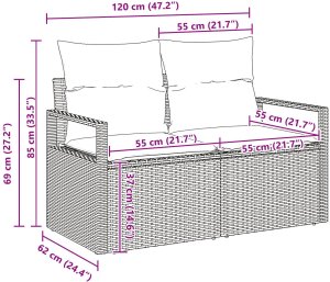 vidaXL Zestaw 6-częściowych sof ogrodowych z poduszkami Czarny Poli Rattan Akacja, Sofa 2-osobowa z poduszkami Czarny Poli Rattan 10