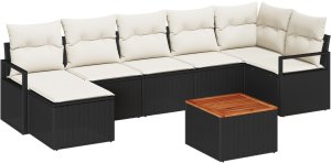 Zestaw sofy ogrodowej vidaXL 8-częściowej z poduszkami czarną z polirattanu akacjowego, Zestaw sofy ogrodowej vidaXL 2-osobowej z poduszkami czarną z polirattanu 2