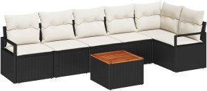 Zestaw sof ogrodowych vidaXL 7 części z poduszkami czarny polirattan akacja, Sofa ogrodowa vidaXL 2-osobowa z poduszkami czarny polirattan 2