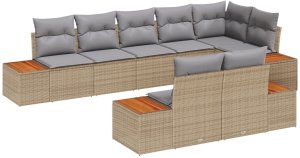 vidaXL Zestaw sof ogrodowych  8 kawałków z poduszkami Beżowy Polirattan Akacja 2