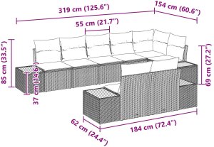 vidaXL Zestaw sof ogrodowych  8 kawałków z poduszkami Beżowy Polirattan Akacja 8