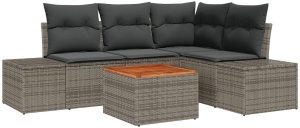 vidaXL 5-częściowy zestaw sof ogrodowych z poduszkami szary polirattan akacja 2