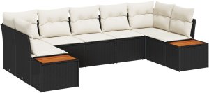 vidaXL Zestaw Sof Ogrodowych  7 sztuk z Poduszkami Czarny Rattan Polirattan 2