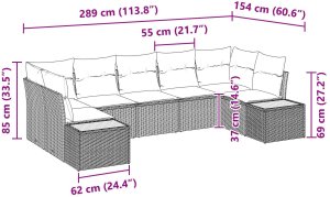 vidaXL Zestaw Sof Ogrodowych  7 sztuk z Poduszkami Czarny Rattan Polirattan 8