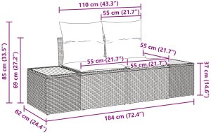 vidaXL Zestaw Sof Ogrodowych  7 sztuk z Poduszkami Czarny Rattan Polirattan 9