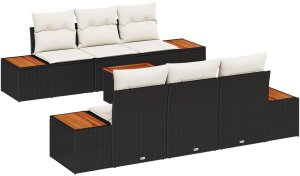 vidaXL Zestaw Sofy Ogrodowej  z Poduszkami Czarny Polirattan Akacja 2