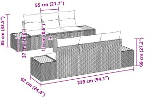 vidaXL Zestaw Sofy Ogrodowej  z Poduszkami Czarny Polirattan Akacja 8