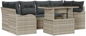 Zestaw kanap ogrodowych vidaXL 7-elementowy z poduszkami jasnoszary rattan poliestrowy, Zestaw kanap ogrodowych vidaXL 2-osobowy z poduszkami jasnoszary rattan poliestrowy 2