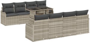 vidaXL 9-częściowy zestaw ogrodowy z jasno-szarym polirattanem, vidaXL 2-osobowa sofa ogrodowa z jasno-szarym polirattanem 2