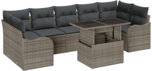 Zestaw 8-elementowy sof ogrodowych z poduszkami szary polirattan, Zestaw 2-osobowy sof ogrodowych z poduszkami szary polirattan 2