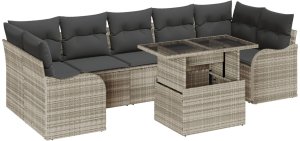 vidaXL 8-częściowy zestaw sofy ogrodowej z poduszkami Jasnoszary Polirattan, vidaXL 2-osobowa sofa ogrodowa z poduszkami Jasnoszary Polirattan 2