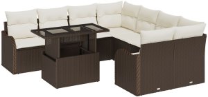 Zestaw sof ogrodowych vidaXL 9-częściowy z poduszkami Brązowy Polirattan, Zestaw sof ogrodowych vidaXL 2-osobowy z poduszkami Brązowy Polirattan 2