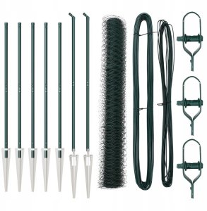 vidaXL Zielone ogrodzenie 1,2x10 m ze stali, Słupki ogrodzeniowe z kolcem 7 szt. 32 mm 140 cm ze stali ocynkowanej 2