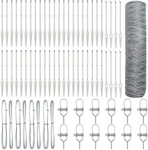 vidaXL Ogrodzenie Sześciokątne 1x100 m Stal ocynkowana, Słupki Ogrodzeniowe vidaXL z kolcem 13 szt. 32 mm 120 cm Stal ocynkowana 2