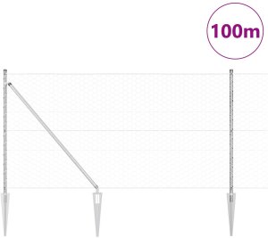 vidaXL Ogrodzenie Sześciokątne 1x100 m Stal ocynkowana, Słupki Ogrodzeniowe vidaXL z kolcem 13 szt. 32 mm 120 cm Stal ocynkowana 3