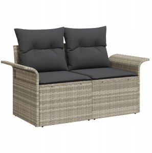 Zestaw sofas ogrodowych vidaXL 5 części z poduszkami Jasnoszary Rattan polietylenowy, Sofa ogrodowa 2-osobowa vidaXL z schowkiem i poduszkami Jasnoszary Rattan polietylenowy 4