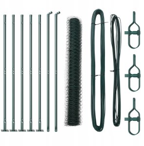 vidaXL Ogrodzenie sześciokątne Zielone 1x10 m Stal, Słupki ogrodzeniowe z podstawami 7 szt. 32mm 110cm Stal ocynkowana 2