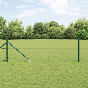 vidaXL Zielone ogrodzenie heksagonalne 0.8x50 m ze stali, vidaXL Słupki ogrodzeniowe z kotwą 13 szt. 32 mm 100 cm ze stali galwanizowanej 1