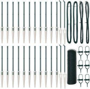 Ogrodzenie sześciokątne vidaXL Zielone 0,6x50 m Stal, Słupki ogrodzeniowe vidaXL z gwoździami 13 sztuk 32 mm 80 cm Stal ocynkowana 2