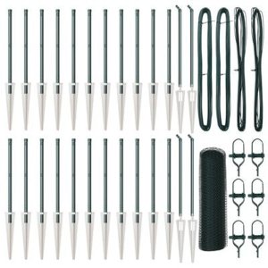 Ogrodzenie sześciokątne vidaXL Zielone 0,6x50 m Stal, Słupki ogrodzeniowe vidaXL z gwoździami 13 sztuk 32 mm 80 cm Stal ocynkowana 3