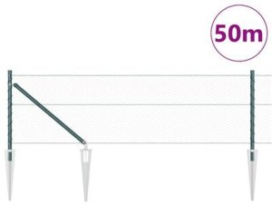 Ogrodzenie sześciokątne vidaXL Zielone 0,6x50 m Stal, Słupki ogrodzeniowe vidaXL z gwoździami 13 sztuk 32 mm 80 cm Stal ocynkowana 5