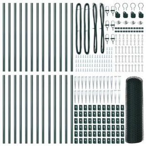 Ogrodzenie sześciokątne vidaXL Zielone 0,6x50 m Stal, Słupki ogrodzeniowe vidaXL z gwoździami 13 sztuk 32 mm 80 cm Stal ocynkowana 6