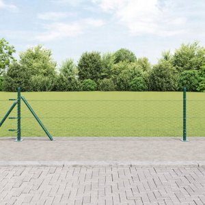 Zielony płot sześciokątny vidaXL 0.4x25 m stalowy, Słupy ogrodzeniowe vidaXL z podstawami 13 szt. 32mm 50cm ze stali ocynkowanej 1