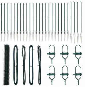 vidaXL Ogrodzenie Sześciokątne Zielone 1.4x50 m Stal, vidaXL Słupki ogrodzeniowe z kolcami 13 szt. 32 mm 160 cm Stal ocynkowana 2