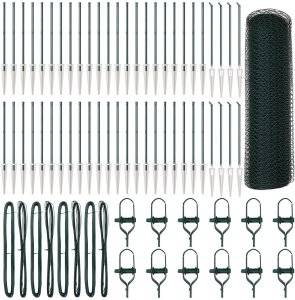 Ogrodzenie sześciokątne vidaXL Zielone 0.4x100 m Stal, Słupki ogrodzeniowe vidaXL z końcówką 13 szt. 32 mm 60 cm Stal ocynkowana 2