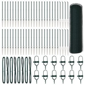 Ogrodzenie sześciokątne vidaXL Zielone 0.4x100 m Stal, Słupki ogrodzeniowe vidaXL z końcówką 13 szt. 32 mm 60 cm Stal ocynkowana 3