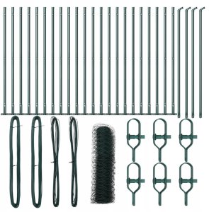 Ogrodzenie heksagonalne vidaXL Zielone 0.4x50 m Stal, Słupki ogrodzeniowe vidaXL z podstawami 13 szt. 32mm 50cm Stal ocynkowana 2