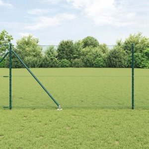 vidaXL Ogrodzenie sześciokątne Zielone 1x100 m Stal, Słupki ogrodzeniowe z kolcem 13 szt. 32 mm 120 cm Stal ocynkowana 4