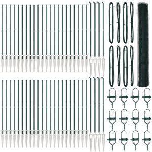 vidaXL Ogrodzenie heksagonalne Zielone 1.4x100 m Stal, Słupki ogrodzeniowe z kotewką 13 szt. 32 mm 160 cm Stal ocynkowana 2